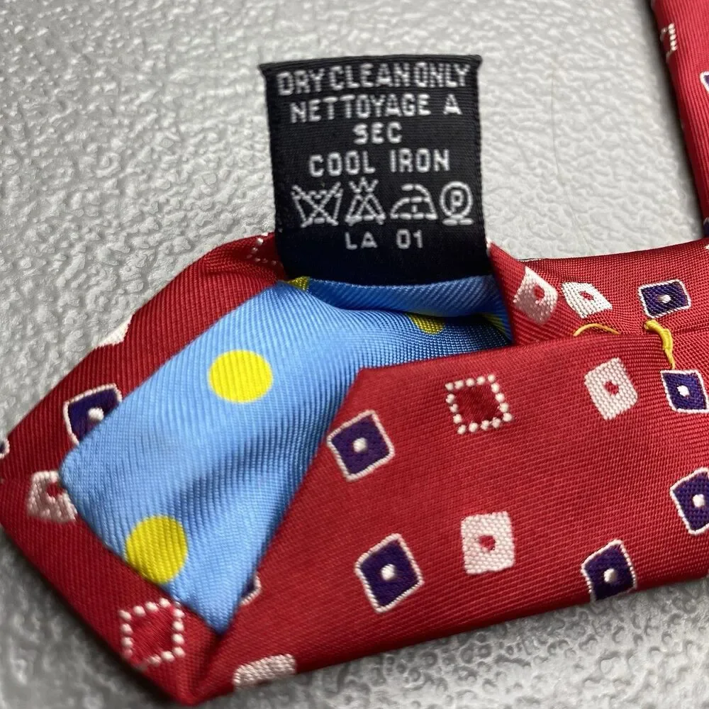 Emanuel Ungaro Silk Tie Vintage Geometric Diamond Square Italy Mens Red Blue